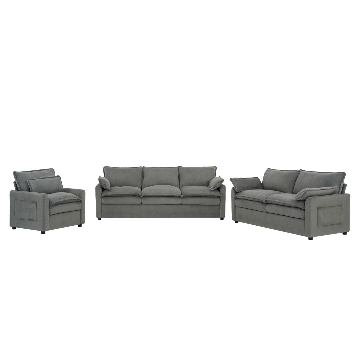 Modern Sofa Set With Double Layer Cushion And Side Storage Pockets Hearth and Haven
