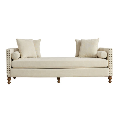 Upholstered Chaise Lounge Indoor With Nailheads, Sleeper Sofa Couch With 4 Throw Pillows & 2 Bolsters, Daybed With Rubberwood Legs