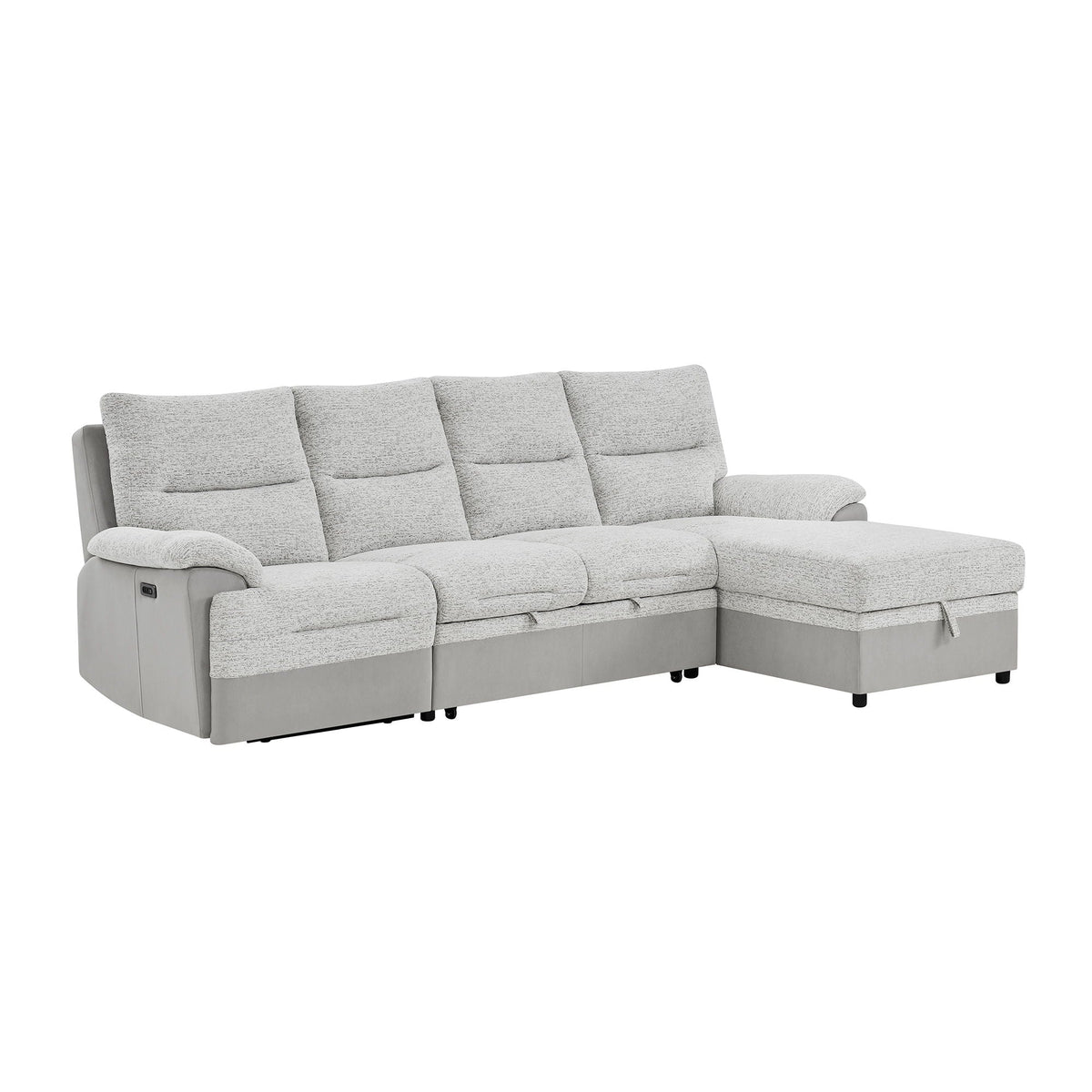 Sectional Sofa With Power Recline, USB Charging, And Storage Chaise - Gray Global Furniture USA