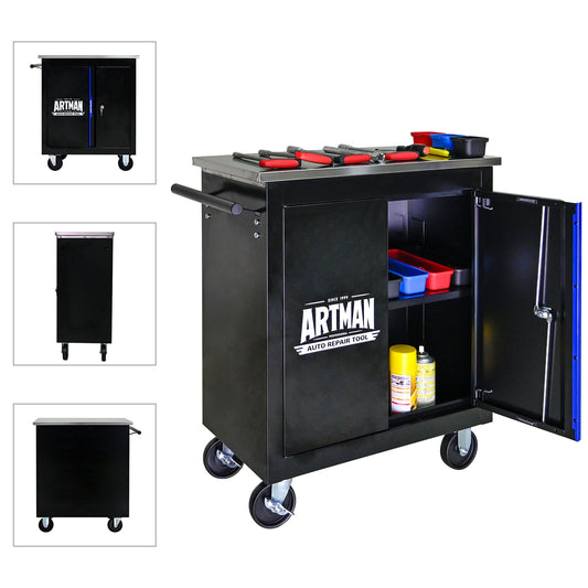 Movable Lockable Double Door Partition With Lock Multi Functional Hardware Storage Tool Car Auto Repair Locker - Black / Blue Daily Nest