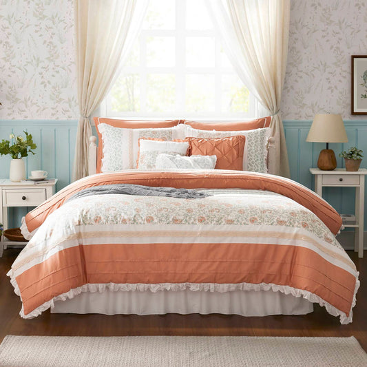 Dawn - King 9 Piece Comforter Set - Coral Madison Park