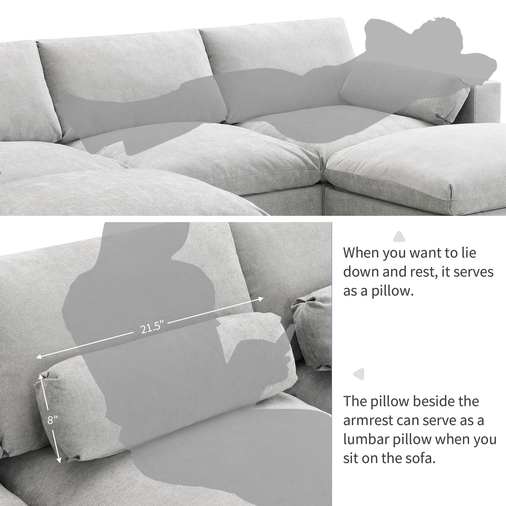 Modular Sectional With Storage Pockets, 5 Seat U Shaped Couch Set With Pillows, Free Combination Modern Cloud Sofa With 2 Movable Ottoman Luxe & Co.