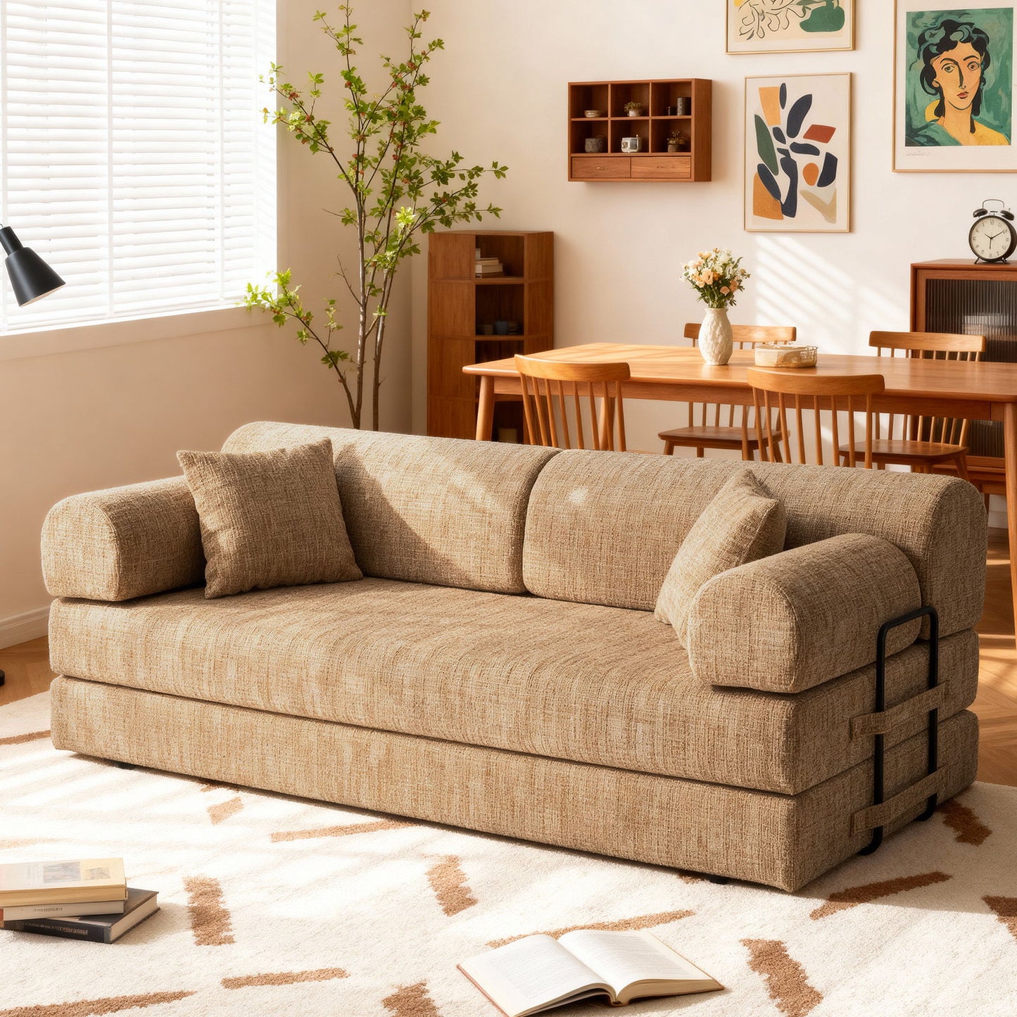 Modern 2 Tone Fabric Convertible Sleeper Sofa Bed Home Essentials