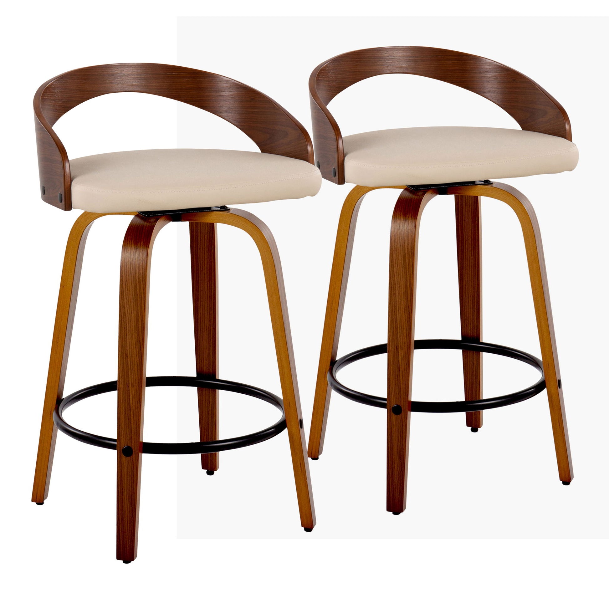Grotto - Mid Century Modern Fixed Height Counter Stool With Swivel With Round Footrest (Set of 2) Lumi Source
