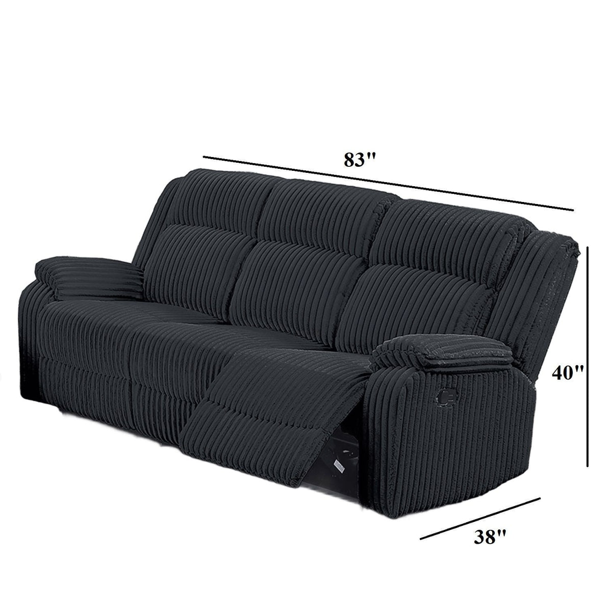 Motion Reclining Sofa With Seat And Adjustable Footrests For Living Room - Black Home Essentials