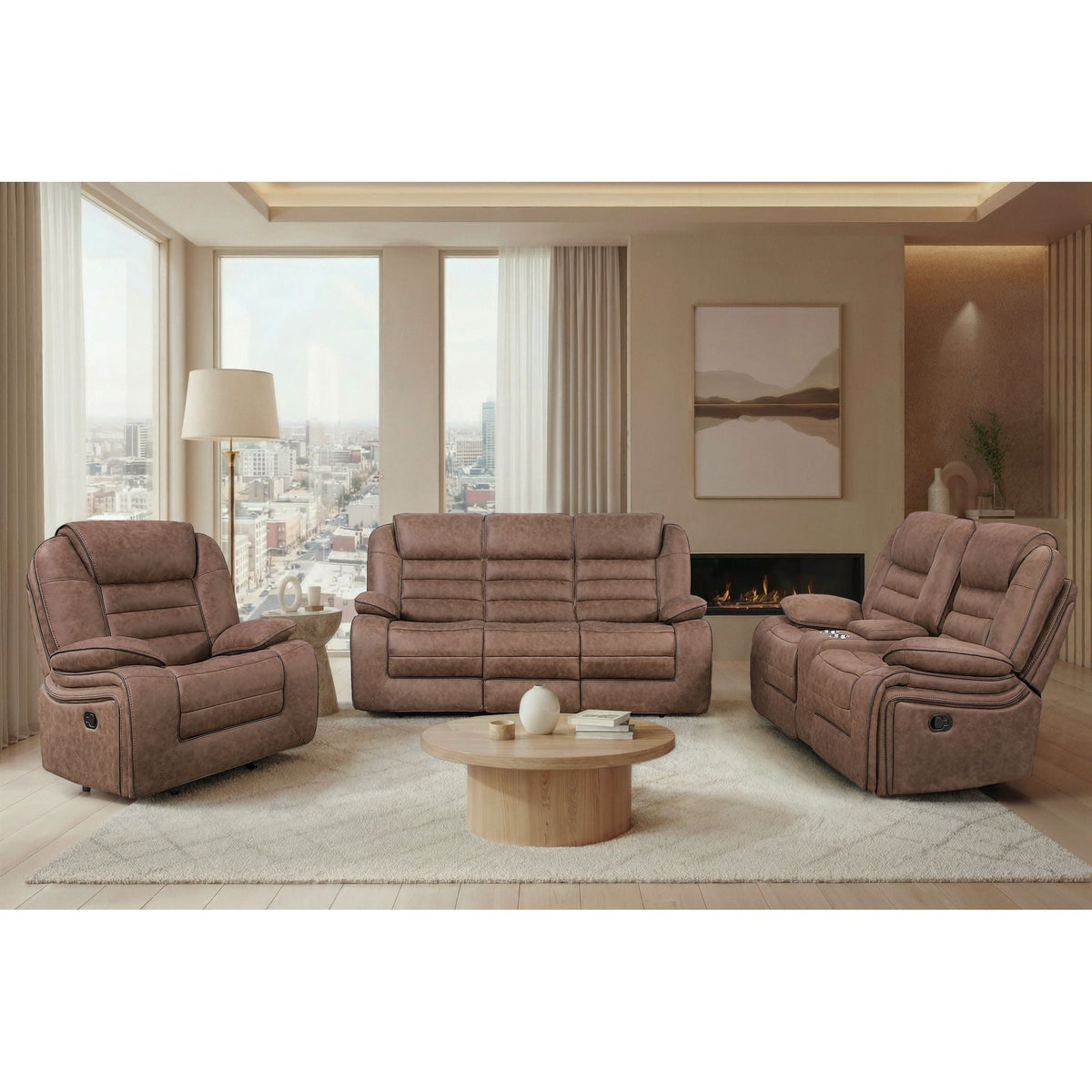 Lucius - Console Reclining Loveseat With Manual Recline - Brown Global Furniture USA