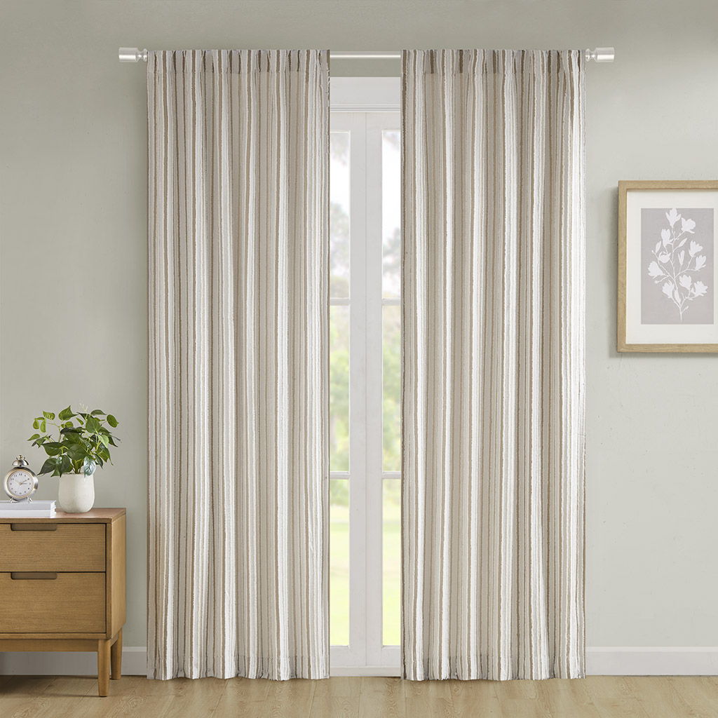 Taylor - Clipped Jacquard Light Filtering Rod Pocket/Back Tab Single Curtain Panel - Natural