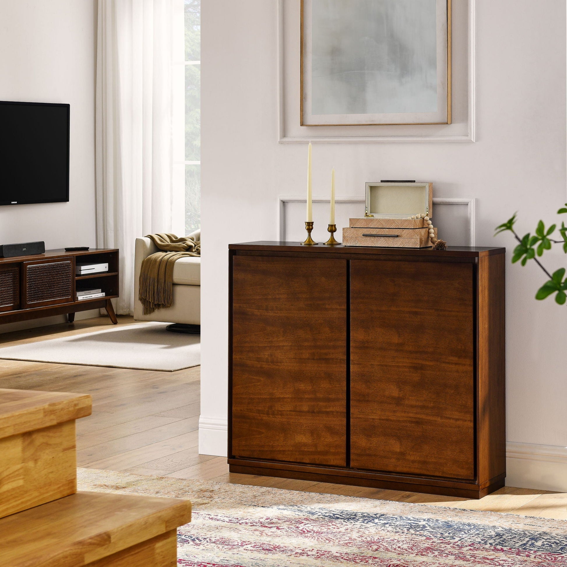 Sideboard, Buffet Cabinet With 2 Outlet Holes, Storage Cabinet For Entryway, Hallway, Living Room, Kitchen, Dining Room, Bedroom - Walnut Home Essentials