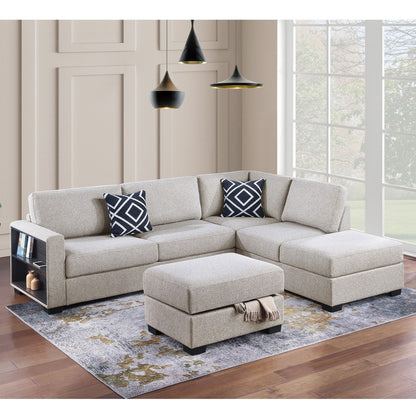 Reversible Sectional Sofa With Built In Shelf And Storage Ottoman, L - Shaped Living Room Furniture Home Essentials