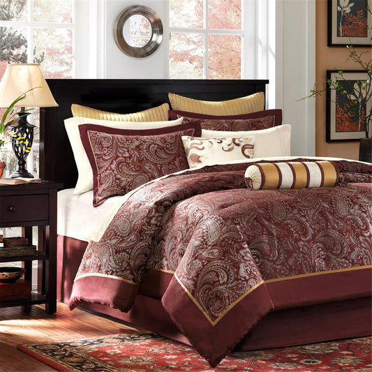 Aubrey - Queen 12 Piece Complete Bed Set - Red