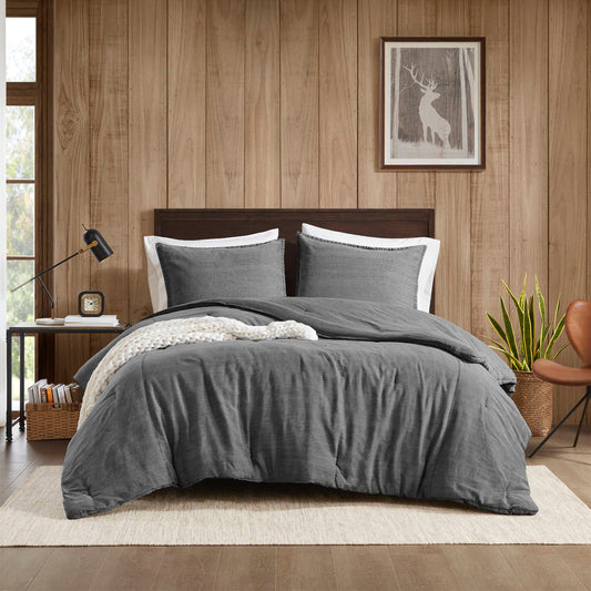 Mckenzie - 3 Piece King/California King Twill Washed Comforter Set - Gray Woolrich