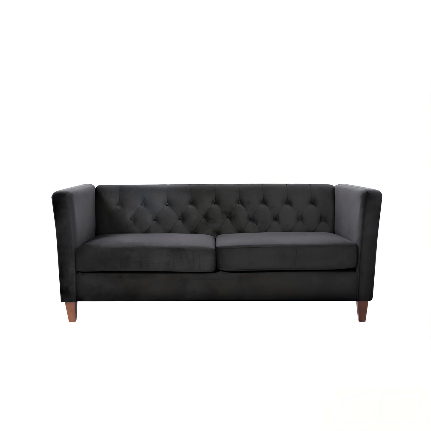 Button Tufted Loveseat, 2 Seater With Square Arm Couch For Living Room - Black US Pride