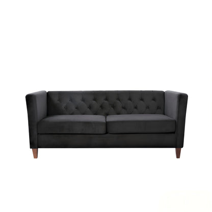 Button Tufted Loveseat, 2 Seater With Square Arm Couch For Living Room - Black US Pride