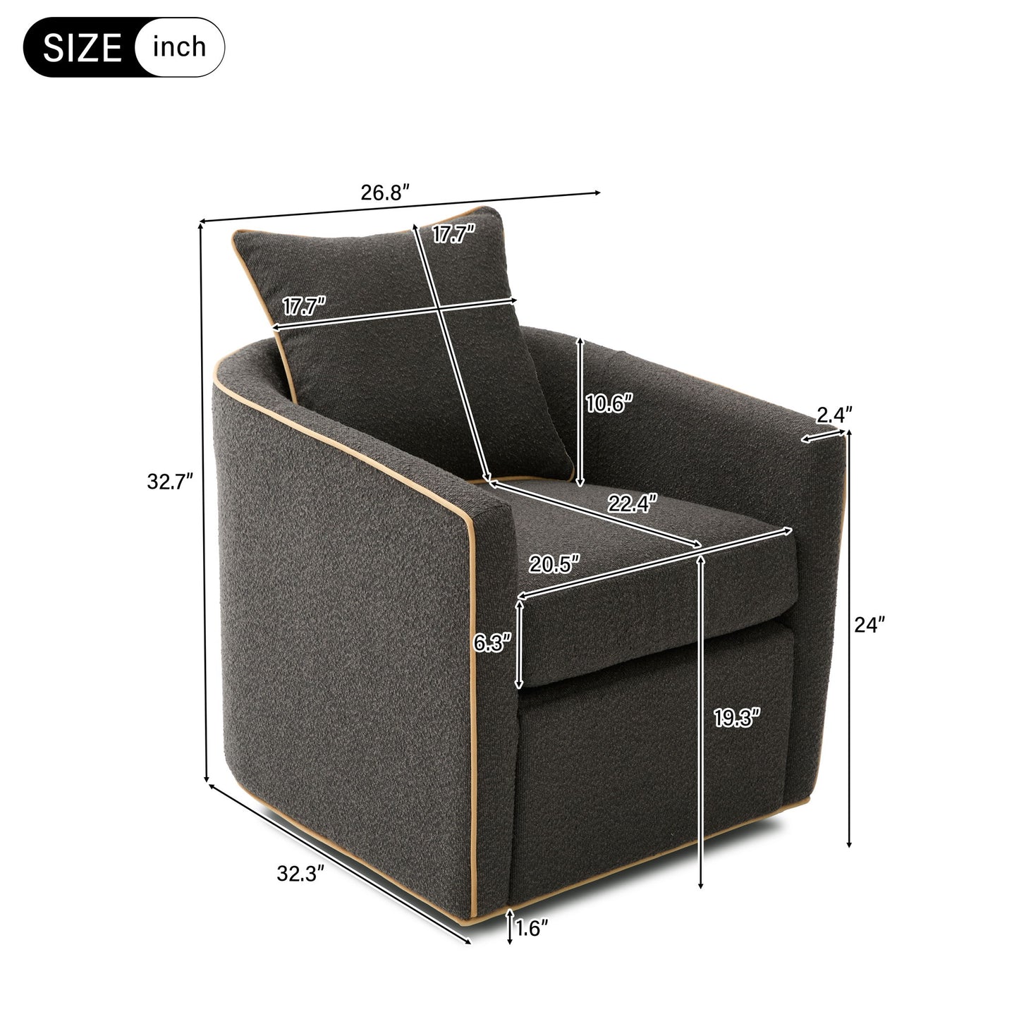 Swivel Accent Chair, Rotating Base, For Living Room Noble House