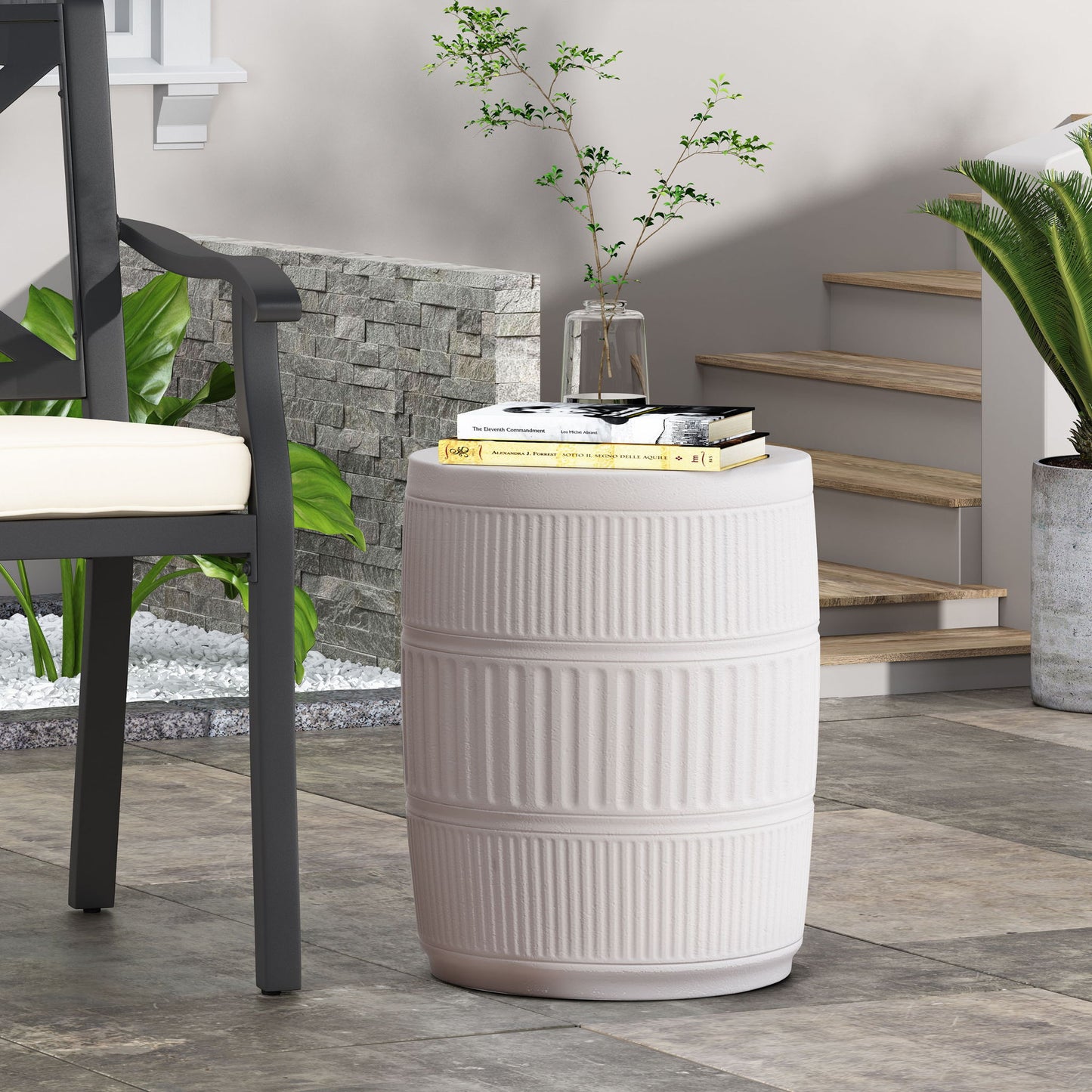 Outdoor Patio End Table - Antique White Noble House