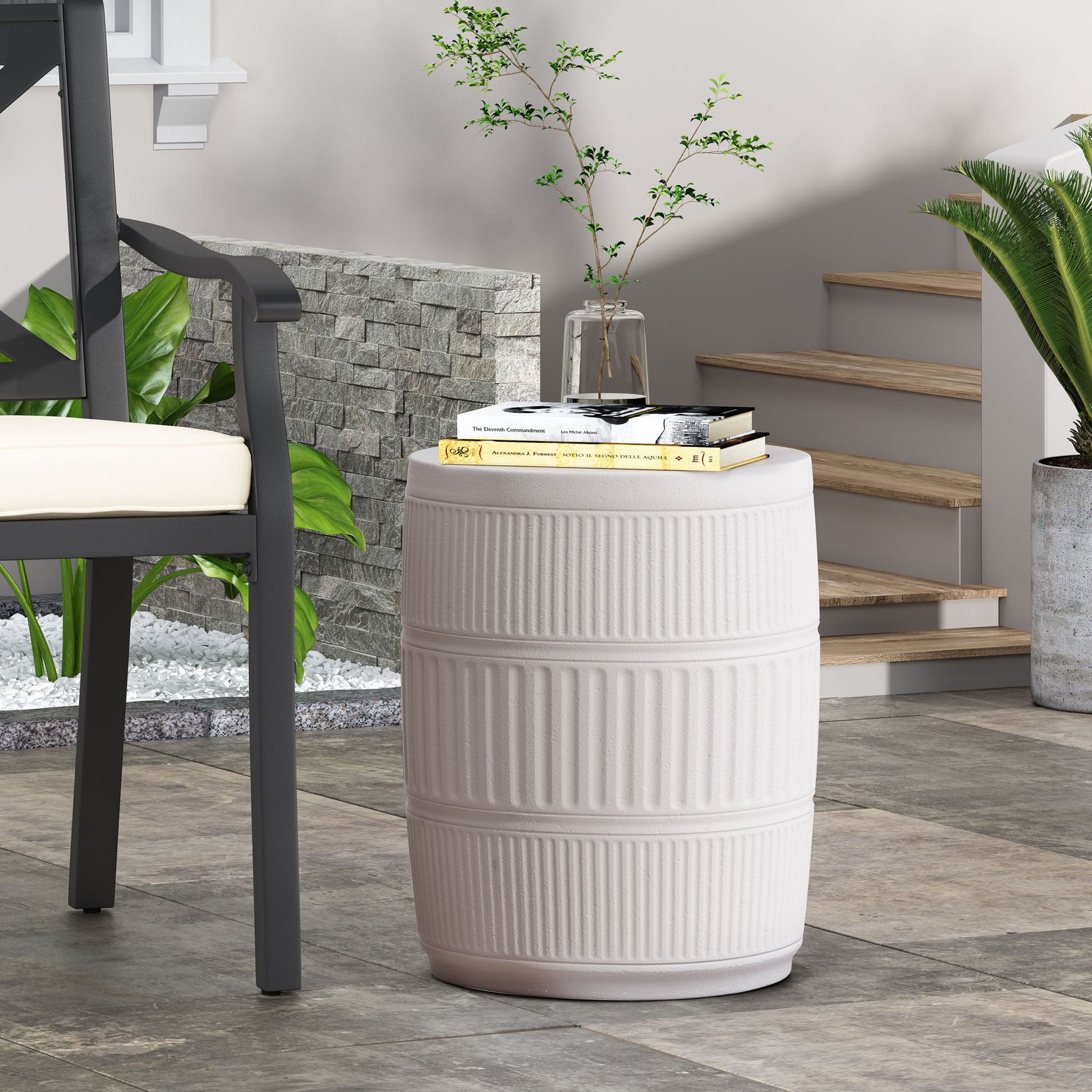 Outdoor Patio End Table - Antique White Noble House