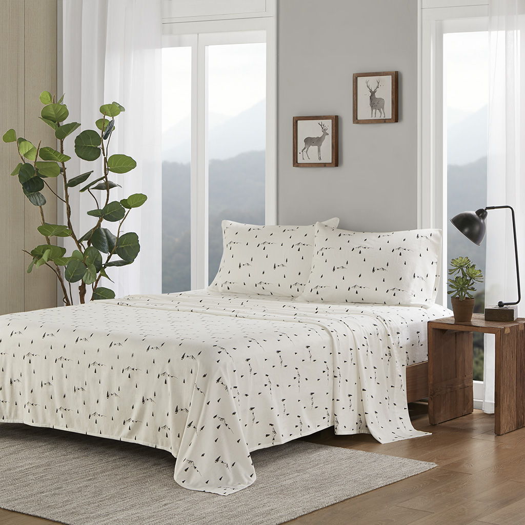 Cotton Flannel - King Sheet Set - Black Pine Trees Woolrich
