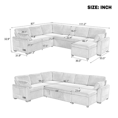 Convertible U-Shaped Sectional Sofa Bed With Reversible Chaise Hearth and Haven