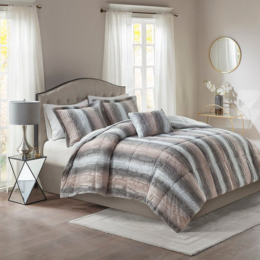 Zuri - King Comforter (Set of 4) - Blush / Gray