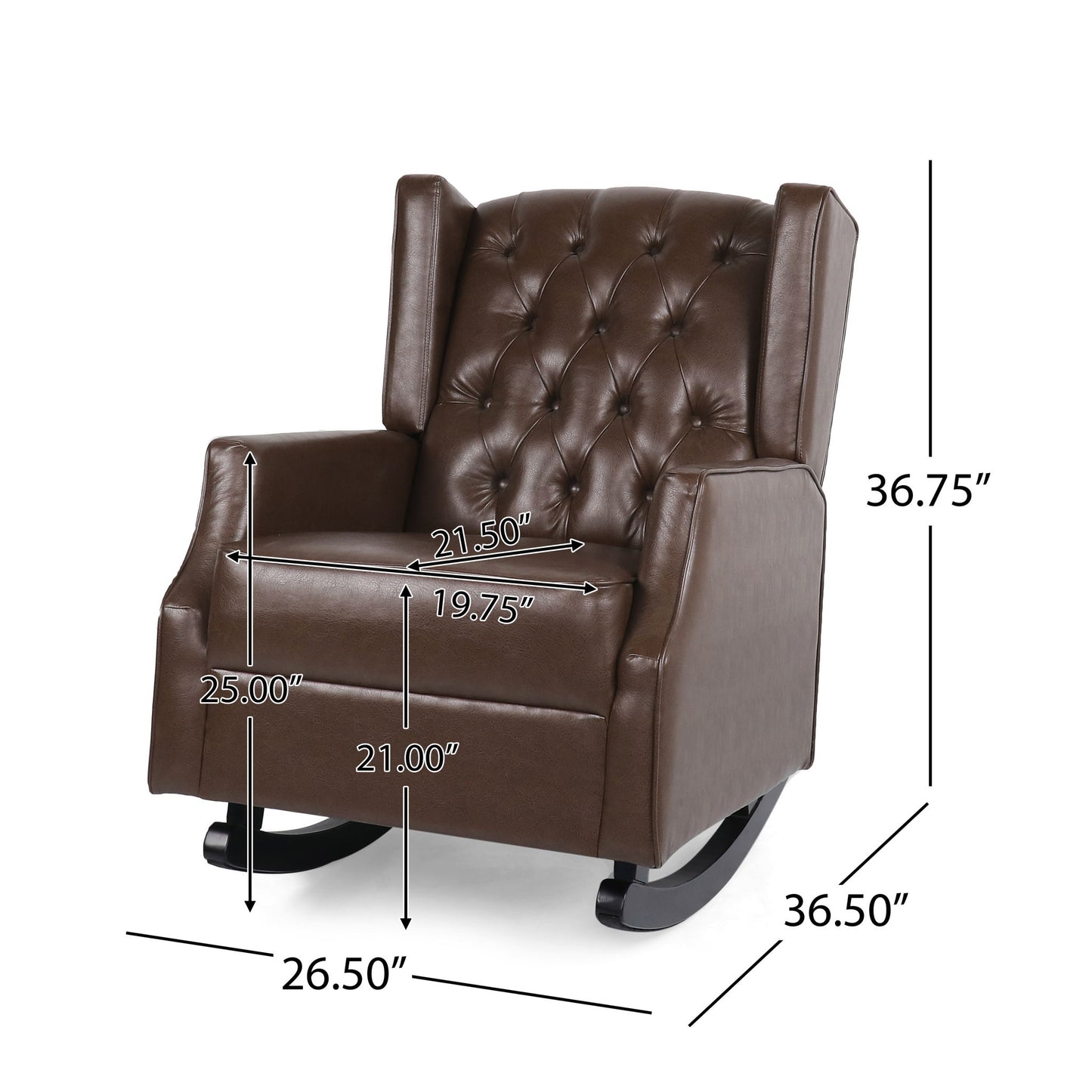 Amedou - Contemporary Tufted Wingback Rocking Chair - Dark Brown Noble House