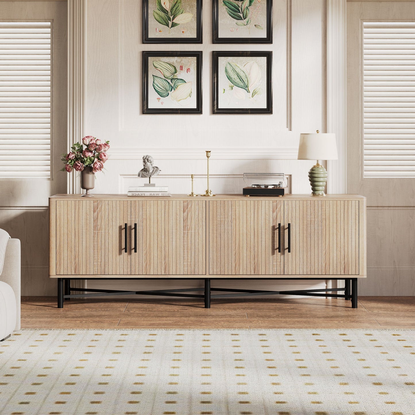 4 Door TV Cabinet, 2 Storage Spaces, Adjustable Shelves Noble House