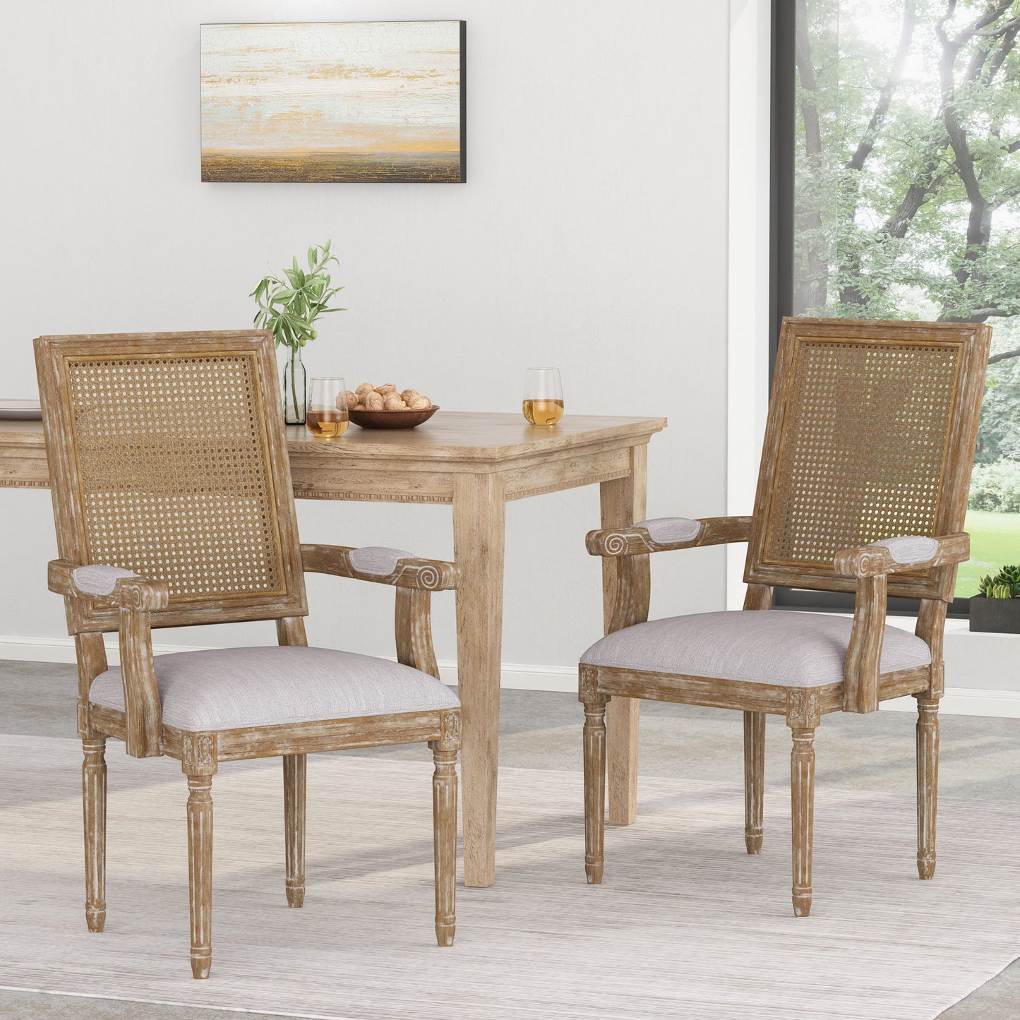 Elegant French Country Style Dining Chair With Cane Backrest Noble House