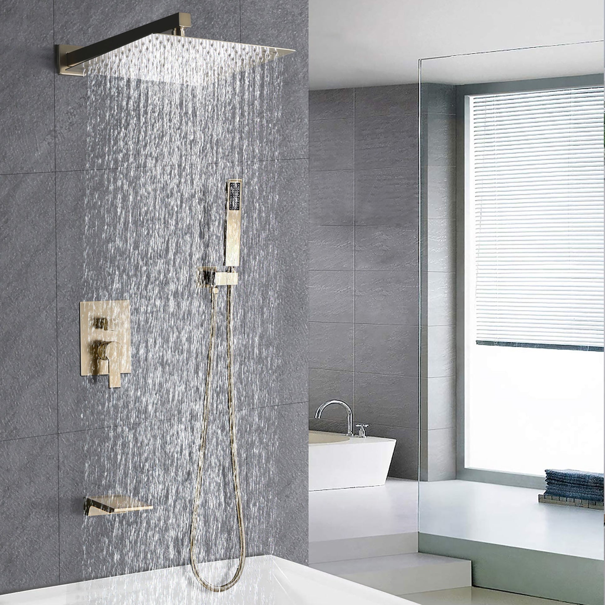 Tub Shower Faucet Set With 12" Rain Shower Head And Handheld Spray Combo Daily Nest