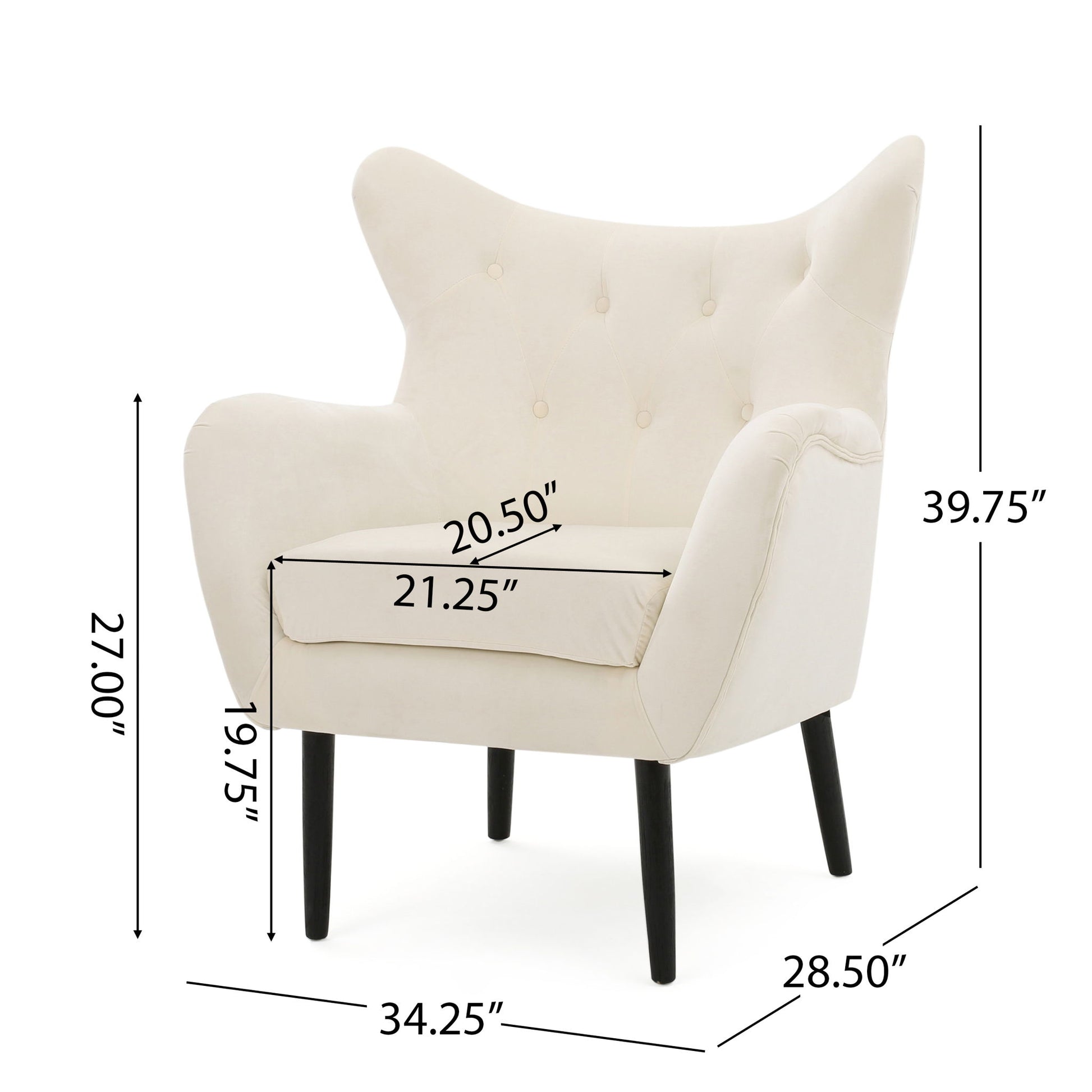 Style Velvet Arm Chair With Wingback And Flared Arms - Ivory Noble House