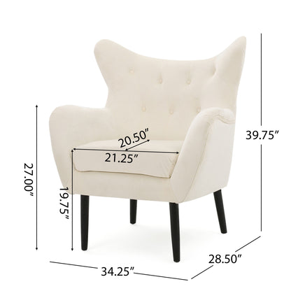 Style Velvet Arm Chair With Wingback And Flared Arms - Ivory Noble House