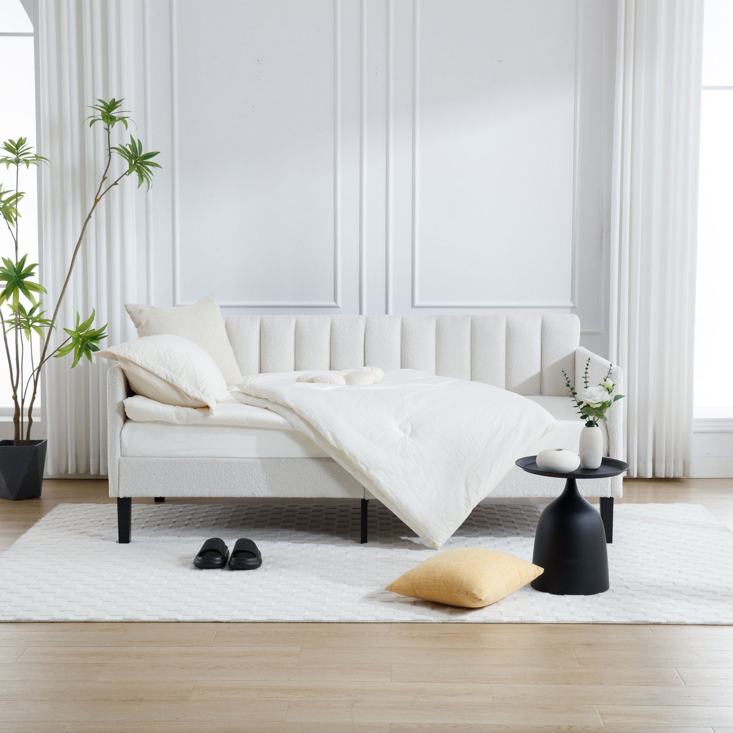 Elena - Boucle Upholstered Daybed, Ribbed Tufted Backrest House & Home Furniture