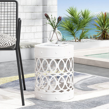Outdoor Metal Large End Table, Modern Design Noble House