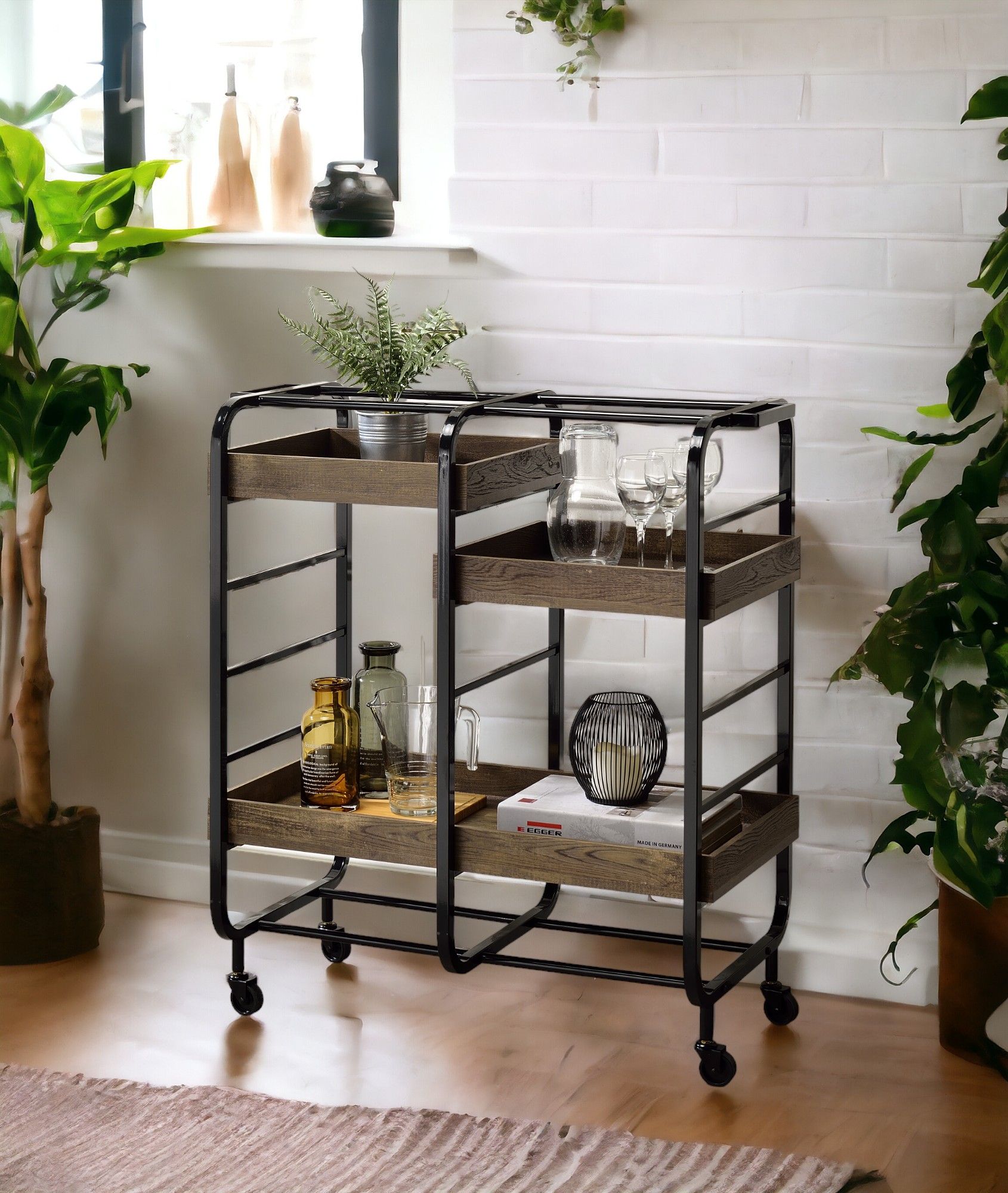 Vorrik - Serving Cart - Black / Walnut Acme