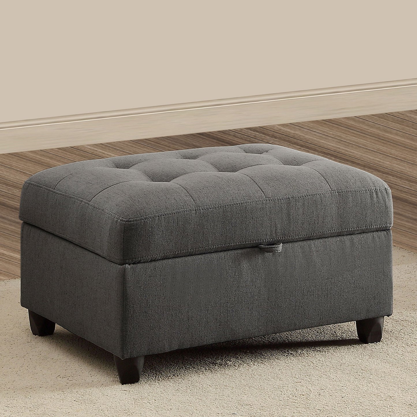 Storage Ottoman With Tufted Design - Gray Furniture Max