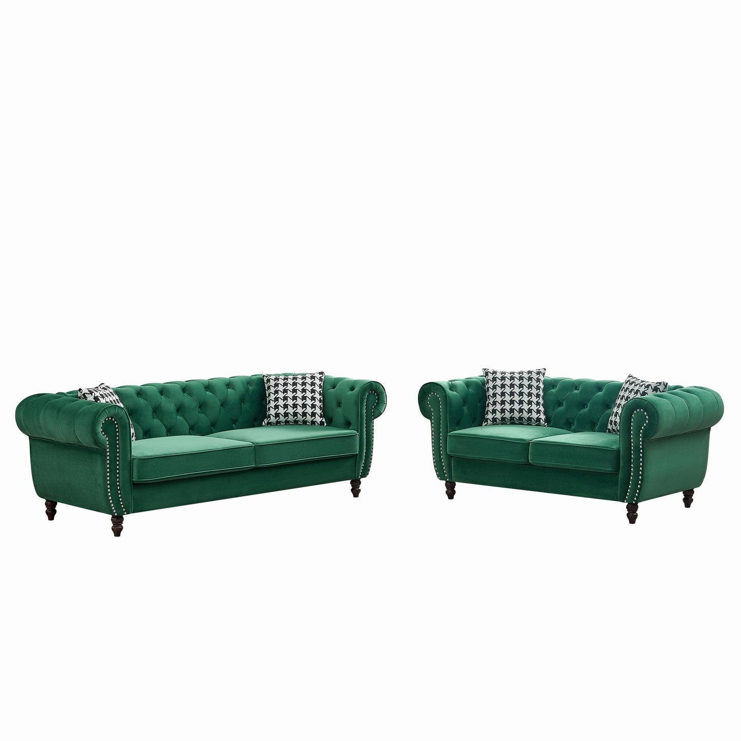 Chesterfield Set With Roll Armrest & Nailhead Home Essentials