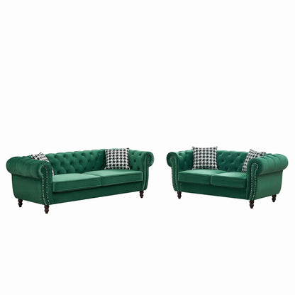 Chesterfield Set With Roll Armrest & Nailhead Home Essentials