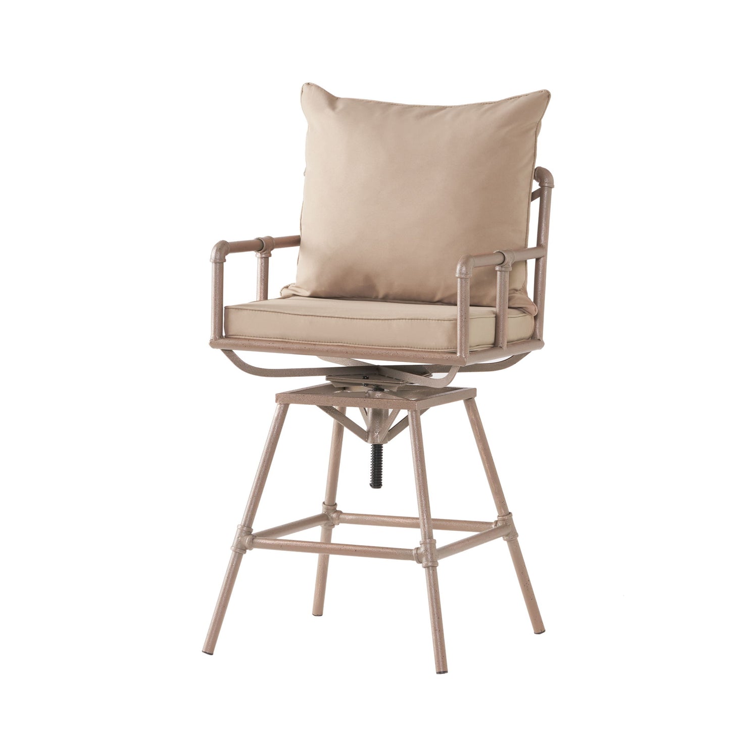 Industrial Outdoor Patio Plumber's Iron Frame Swivel Barstool With Cushions, Height Adjustable Noble House