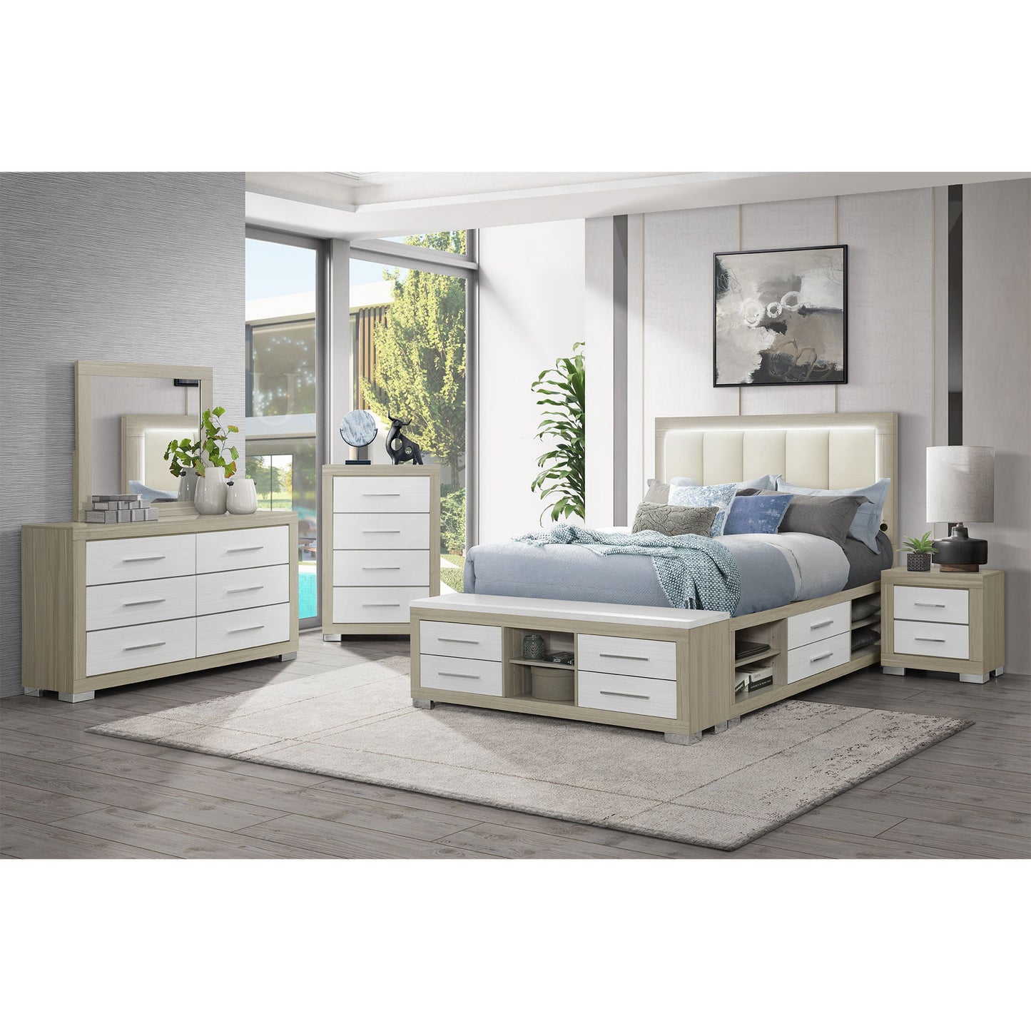 Emilia - Bed With Storage And LED Lighting Global Furniture USA