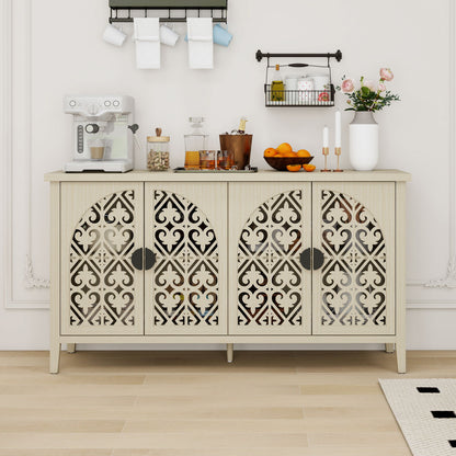 Hollowed Out Cabinet With 4 Doors, Suitable For Bedroom - Natural Home Essentials