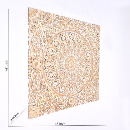 Floral Hand Carved Mandala Square Wall Decor With Spiritual Symbolism - Gold / White Daily Nest