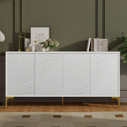 Modern 4 Door Sideboard With Creative Carved Surface And Adjustable Shelves Home Essentials