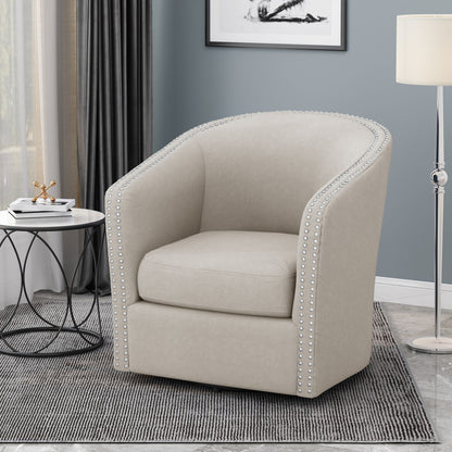 Modern Upholstered Swivel Club Chair With Nailhead Trim Noble House