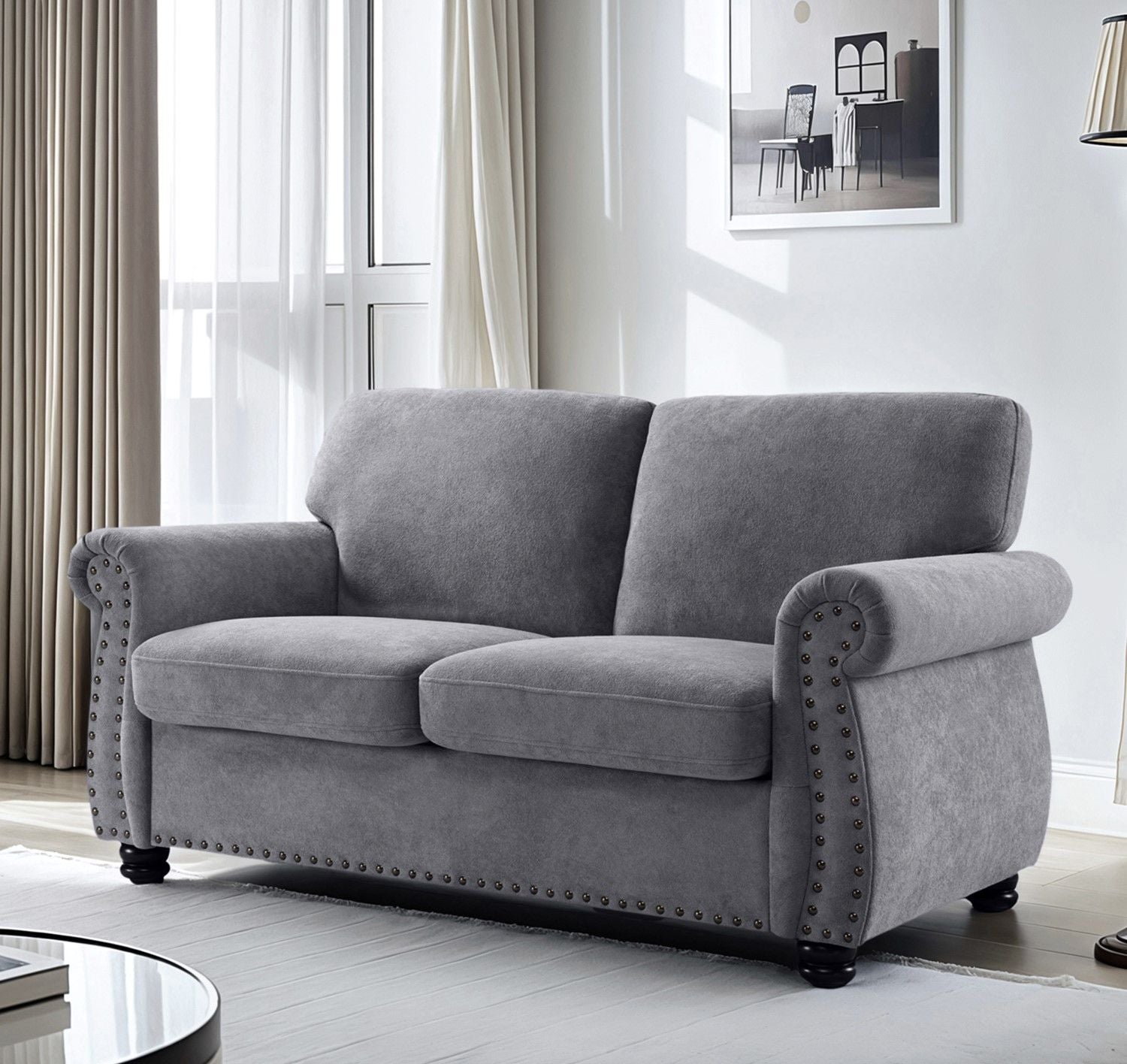 Soft Loveseat, Upholstered 2 Seater Couch, Loose Back Cushions And Turned Legs US Pride