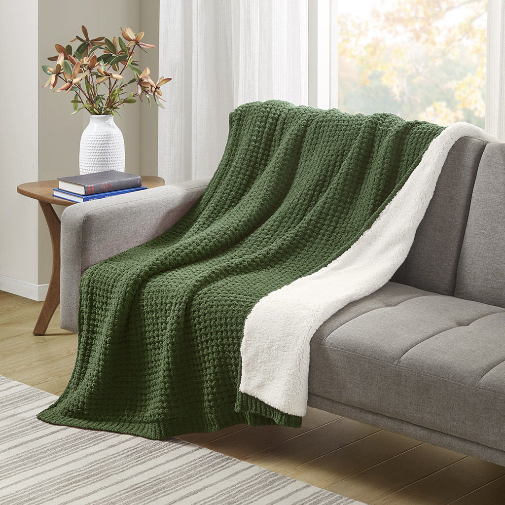 Rowan - Waffle Knit Chenille Throw - Green