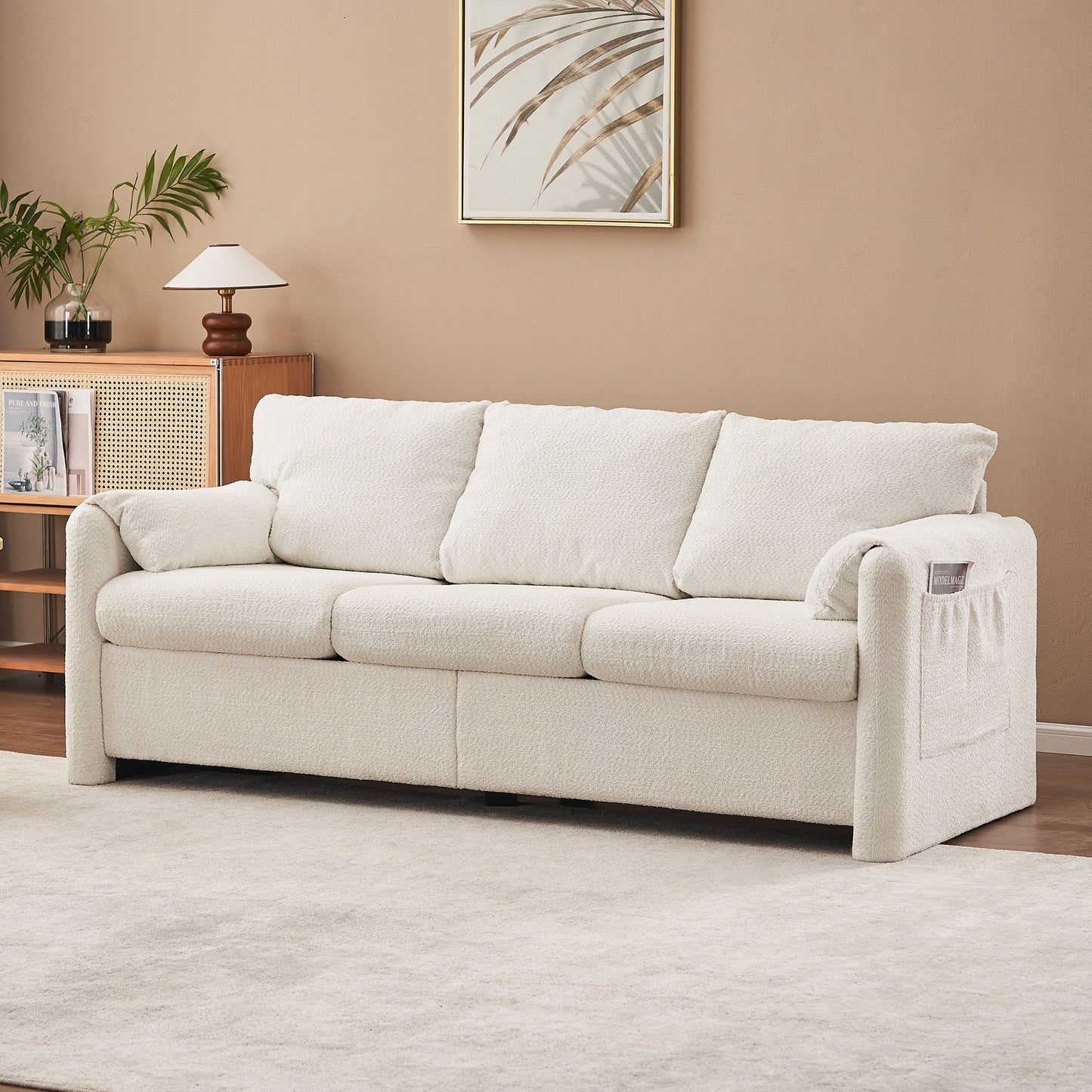 Modern 3 Seater Sofa Chenille Couch Plush Triple Seater Sofa With High Density Foam Cushions, Deep Seat Living Room Couch For Family Room, Apartment & Home Theater - Ivory White Home Essentials