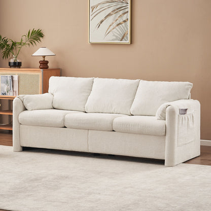 Modern 3 Seater Sofa Chenille Couch Plush Triple Seater Sofa With High Density Foam Cushions, Deep Seat Living Room Couch For Family Room, Apartment & Home Theater - Ivory White Home Essentials