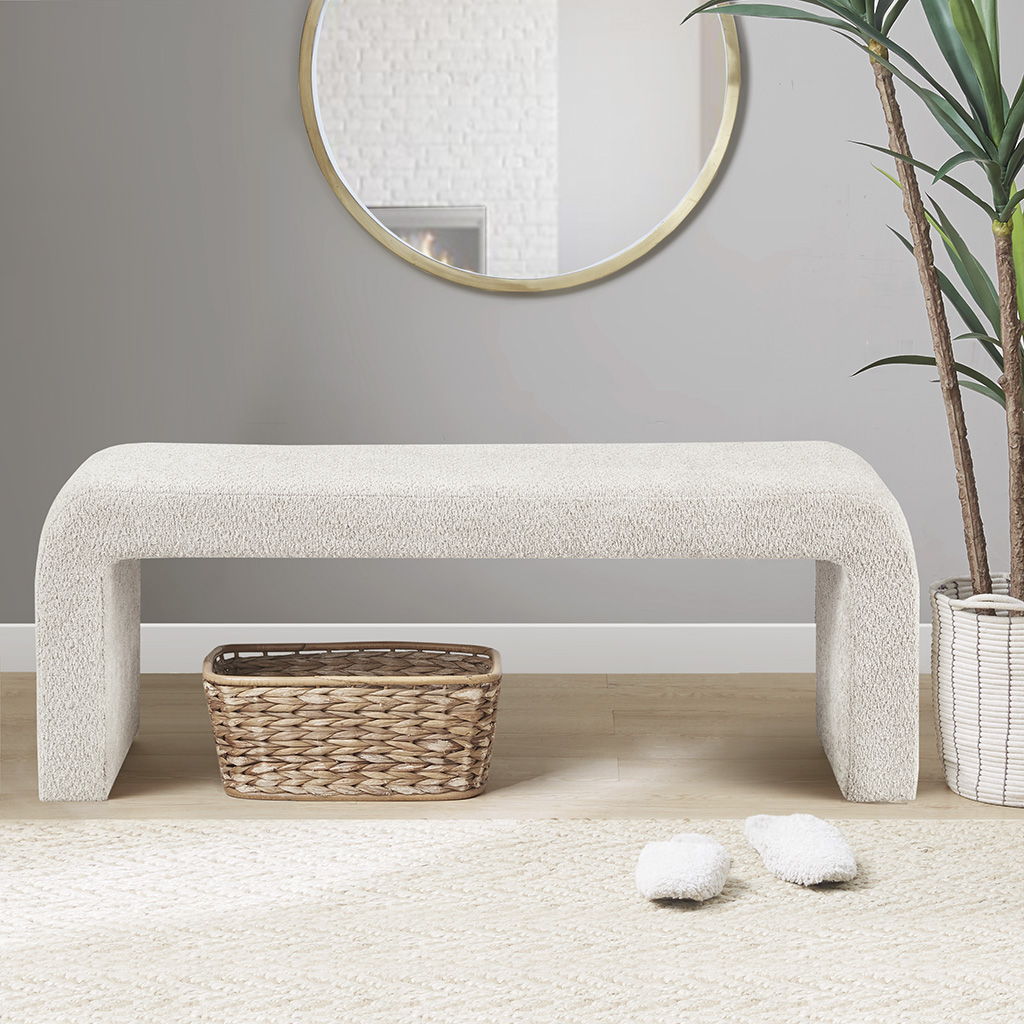 Steve - 52.6" Boucle Waterfall Bench - Cream