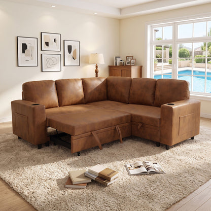 Upholstered L - Shape Sectional Sofa Bed With Pull Out Sleeper And Storage Home Essentials