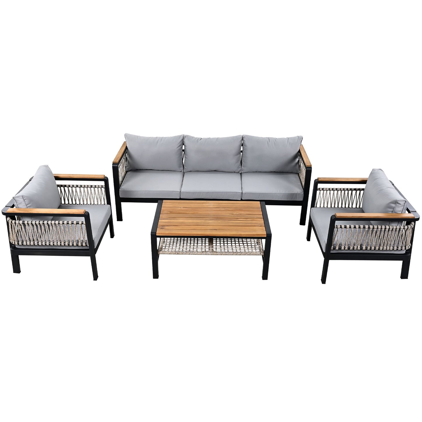 4 Pieces Outdoor Sectional Sofa Set 5 Person Patio Seating Group Outdoor Conversation Set With Cushions And A Coffee Table For Patios Hearth and Haven