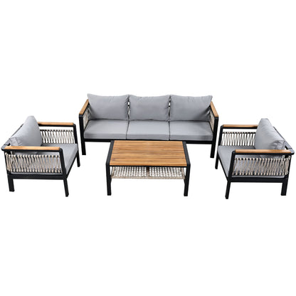 4 Pieces Outdoor Sectional Sofa Set 5 Person Patio Seating Group Outdoor Conversation Set With Cushions And A Coffee Table For Patios Hearth and Haven