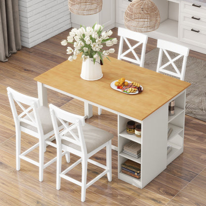 Solid Wood Farmhouse Counter Height Dining Table Set With 3 Tier Storage Shelves Hearth and Haven